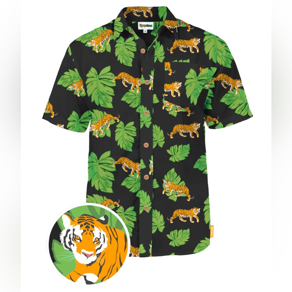 Tipsy Elves Tiger Print Men's Hawaiian Shirt